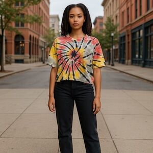 🤑 5/$25 SO Multi Color Wide Short Sleeve Croped T-Shirt